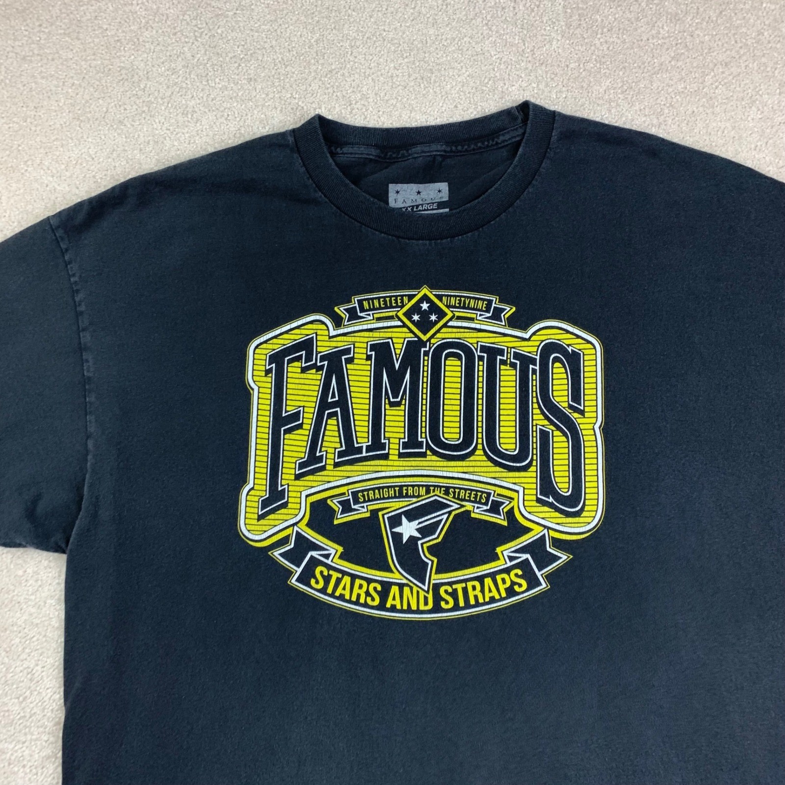 Famous Stars and Straps T-Shirt Mens XXL Black Yellow Graphic Logo Tee Vtg Y2K gallery