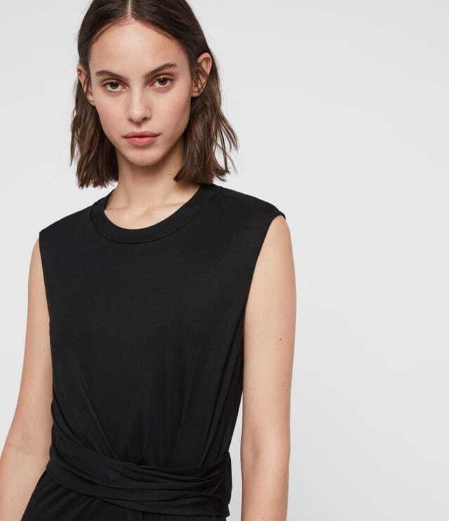 All Saints Women's Black Limera Midi Dress Viscose Wrap Waist Sleeveless RRP £95 gallery
