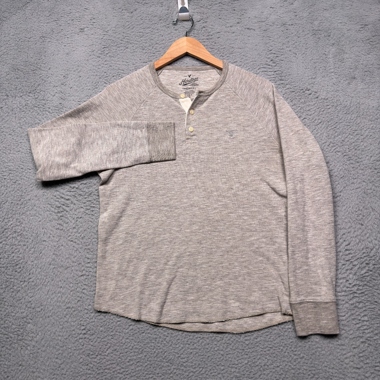 American Eagle Thermal Henley Shirt Mens Medium Gray Classic Fit Long Sleeve gallery