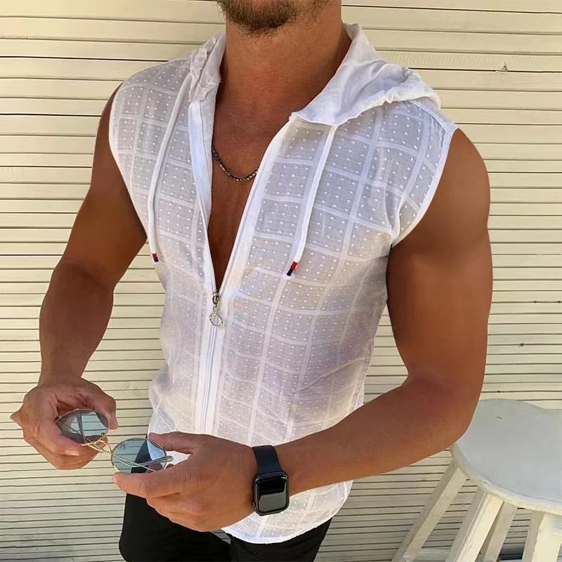 Short sleeved hooded zippered cardigan T-shirt for men's summer new fashionable gallery