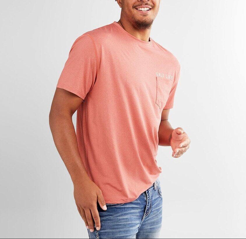 Salt Life Fish Tropics Performance T-Shirt Burnt Coral Heather Size Medium gallery