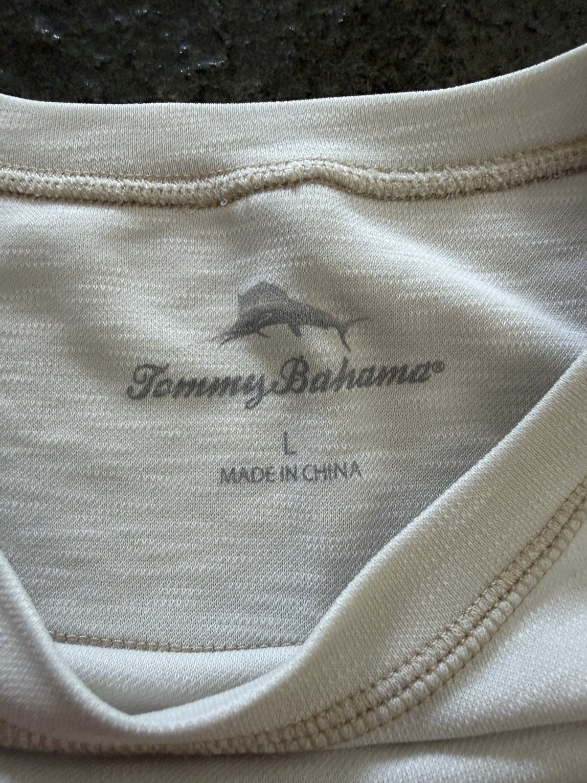 Tommy Bahama Men's Off White/Beige Crew Neck Short Sleeve Logo Tee Cotton Knit L gallery