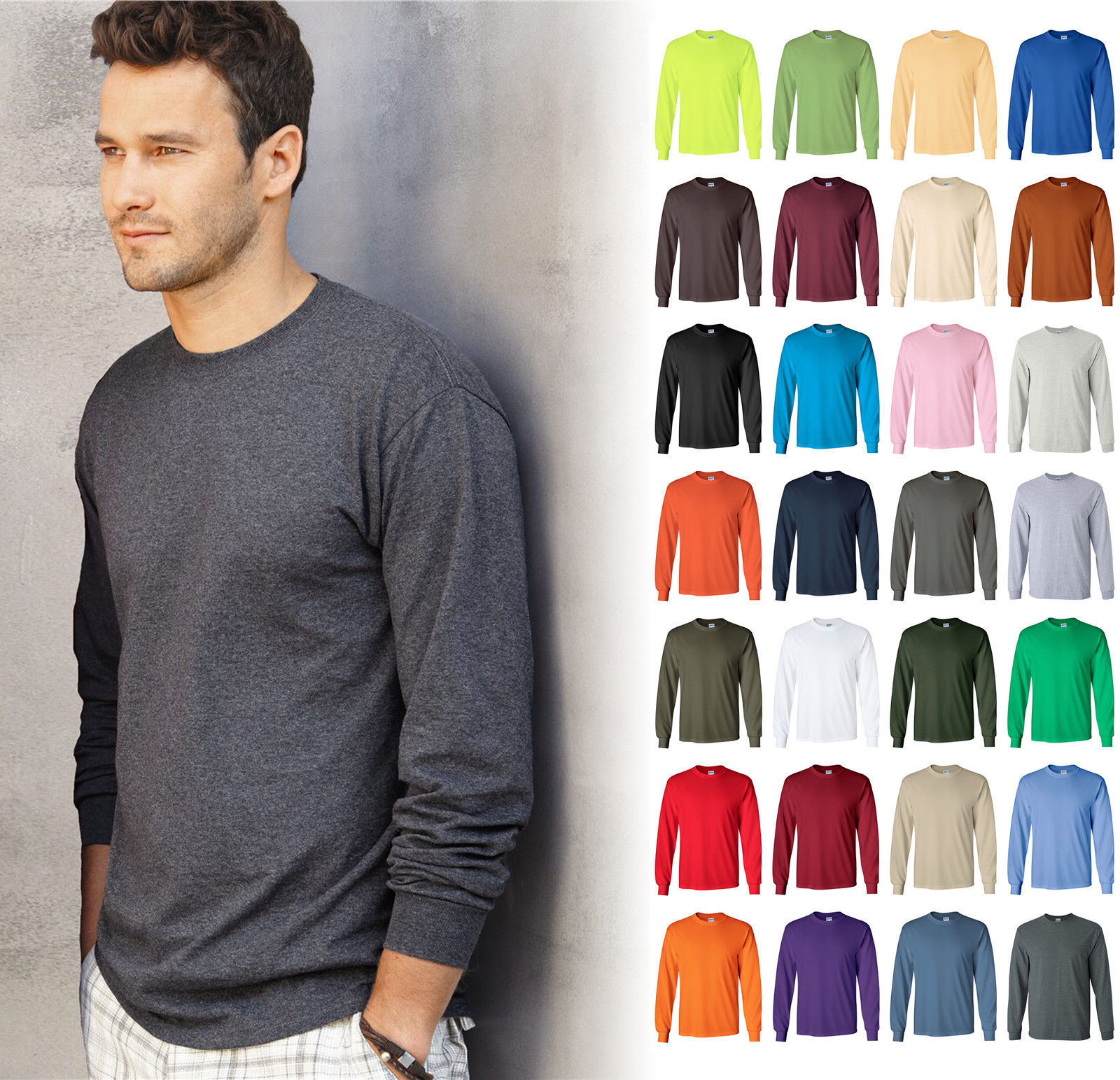 Gildan Ultra Cotton (Pack of 3) Mens Crewneck Long Sleeve T-Shirt S-5XL - 2400 gallery