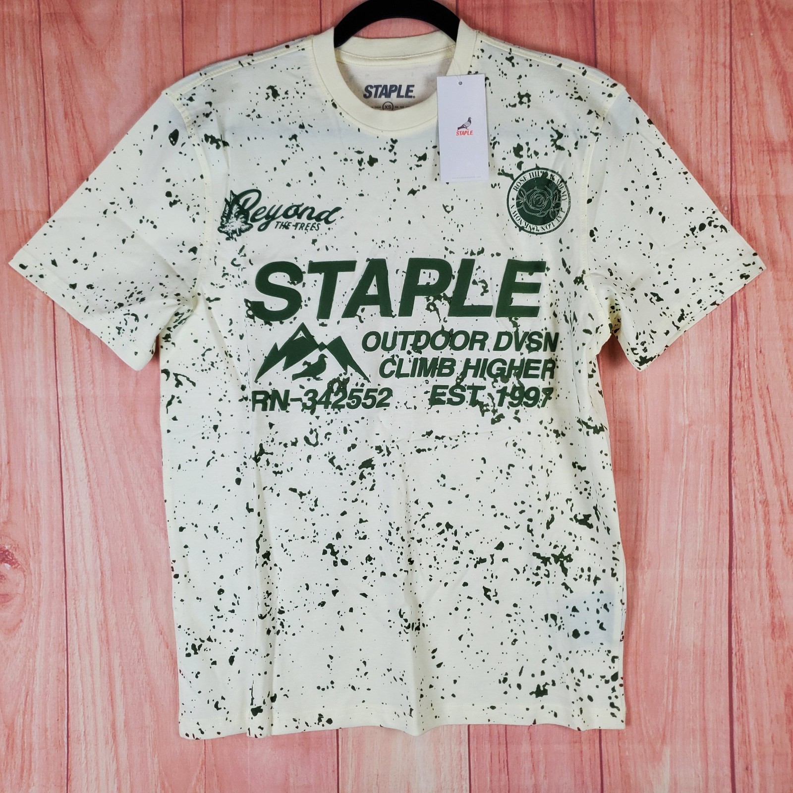 Staple Shirt Mens XS Cream Graphic Splatter Print Outdoor DVSN gallery