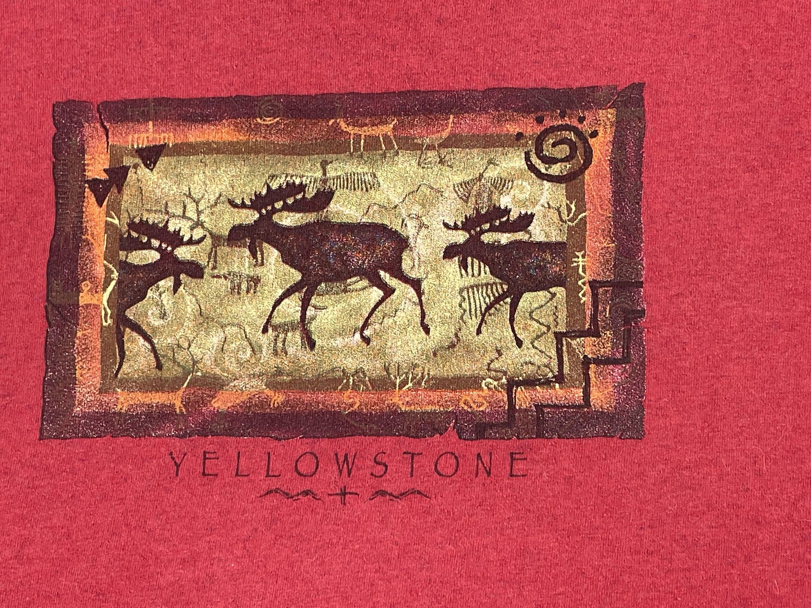 VTG Yellowstone Shirt Mens Large Red Moose Graphic Tee Eco Mountain USA 90s gallery
