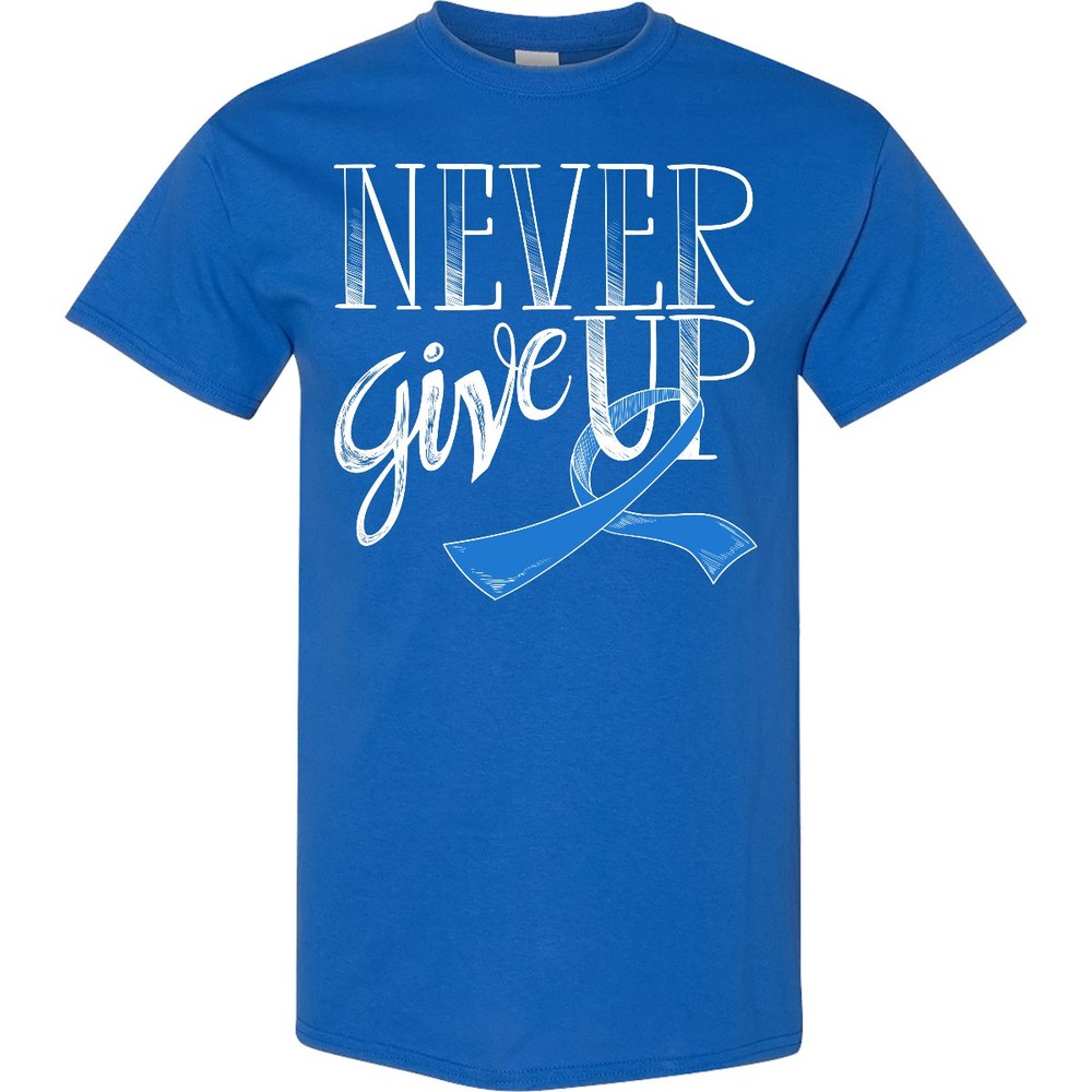 Inktastic Never Give Up- Colon Cancer Survivor With Blue Ribbon T-Shirt Fighter