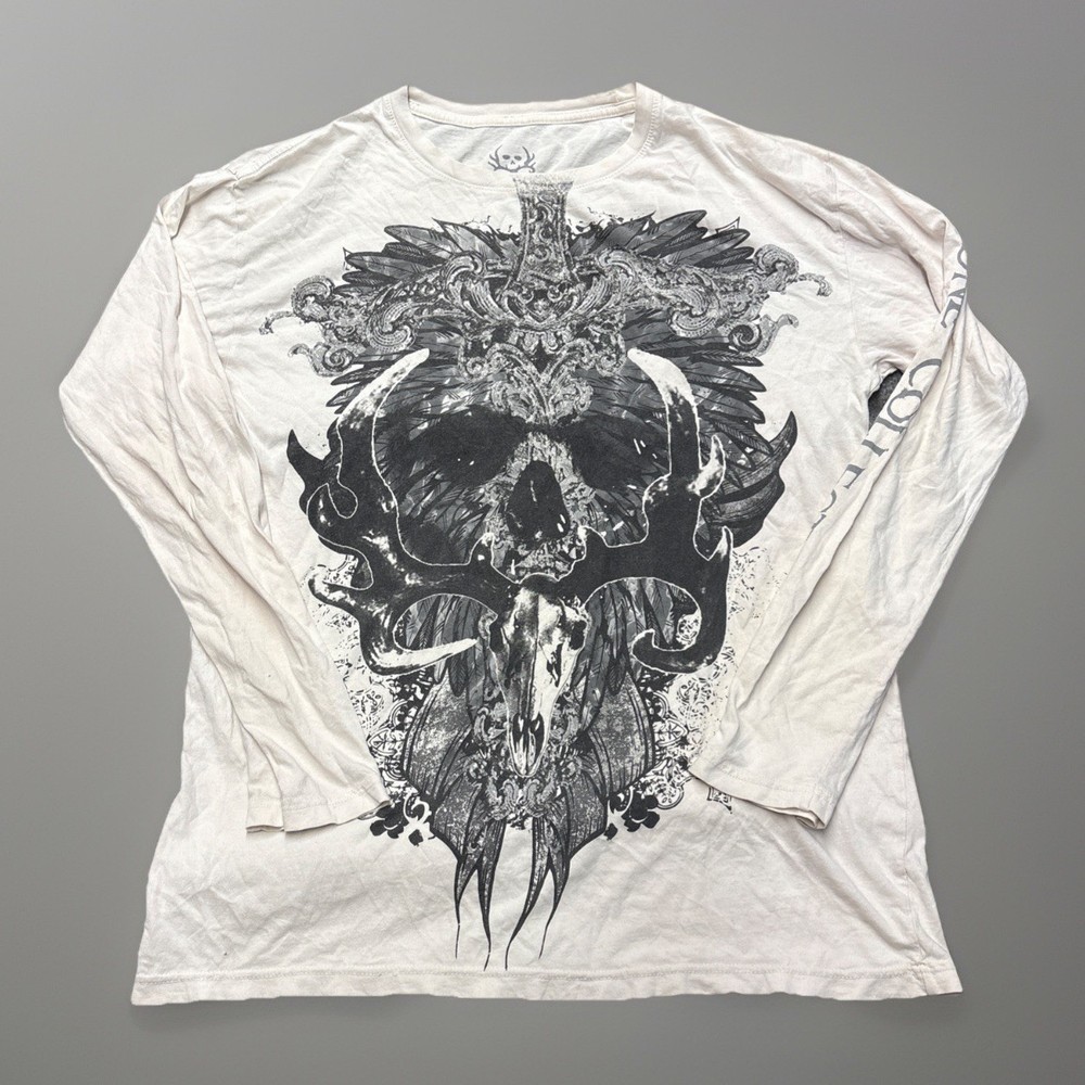 Bone Collector Long Sleeve Shirt Large Skull Bones Grunge Hunting Outdoor