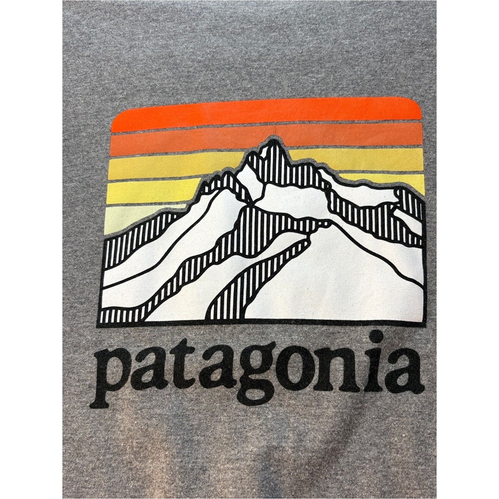 Patagonia Gray Long Sleeve Tee with Orange and Yellow Sunset Graphic gallery