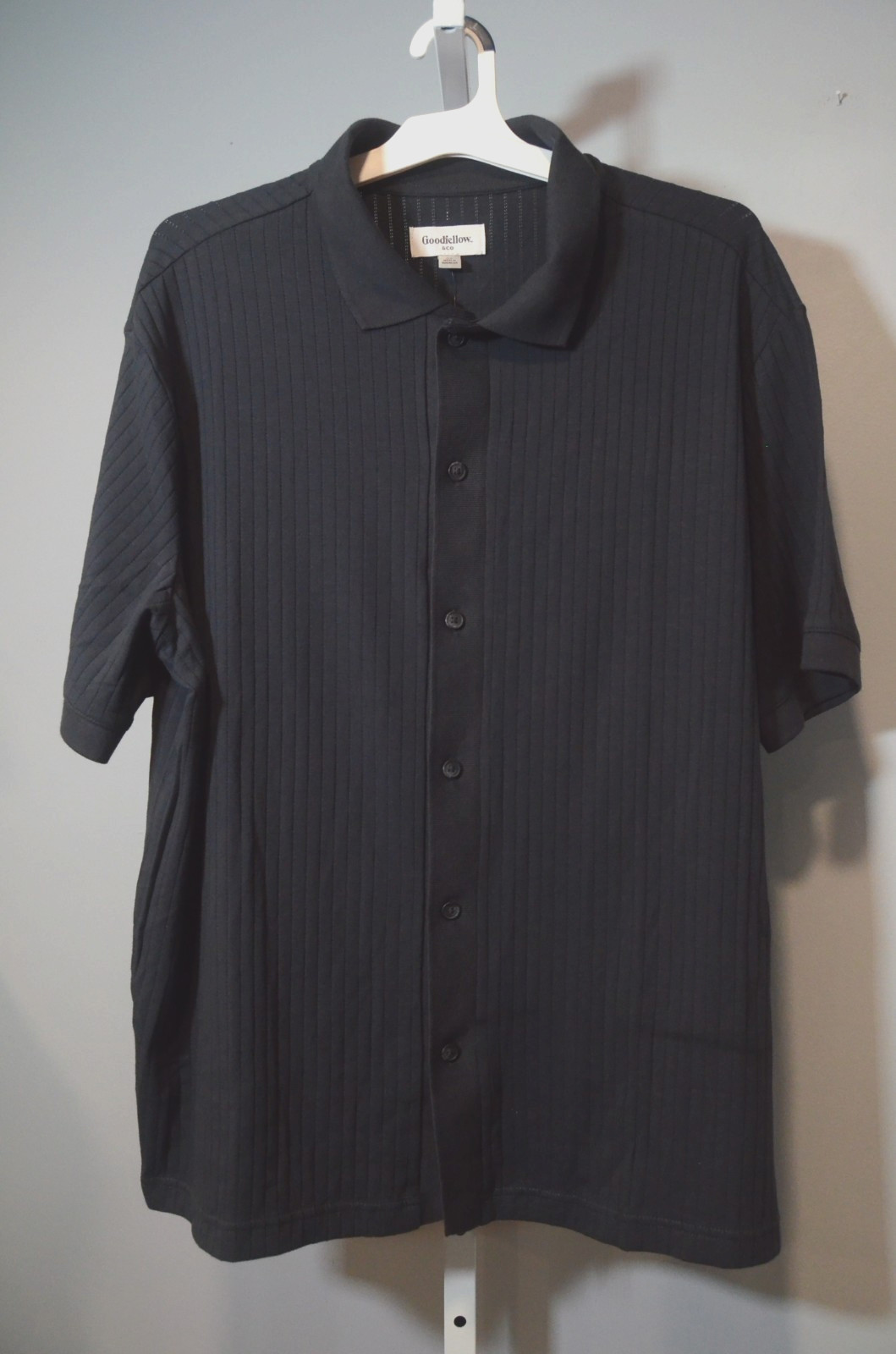 NWT Goodfellow & Co Men's XL Black Ribbed Knit Button-up Shirt Short Sleeve gallery