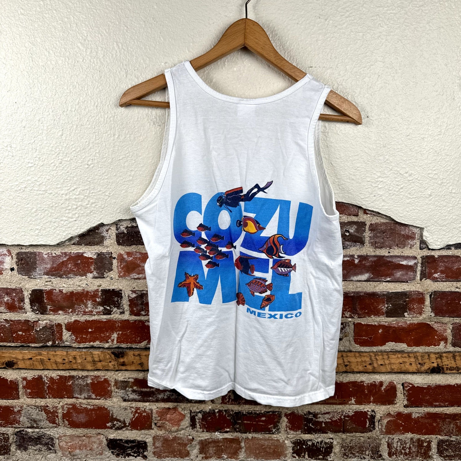 Vintage Cozumel Shirt Size Small White Tank Top Mexico Vacation Scuba Fish Ocean gallery