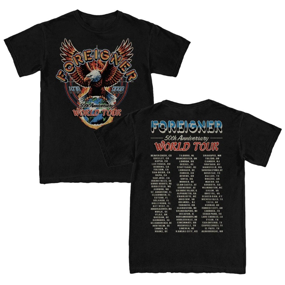 New!!! Foreigner Band 50th Anniversary Eagle Tour Tee All Size