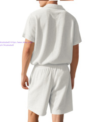 Men 2 Pieces Casual Button UP Shirt+ Shorts Set Summer Short sleeve Outfits Sets