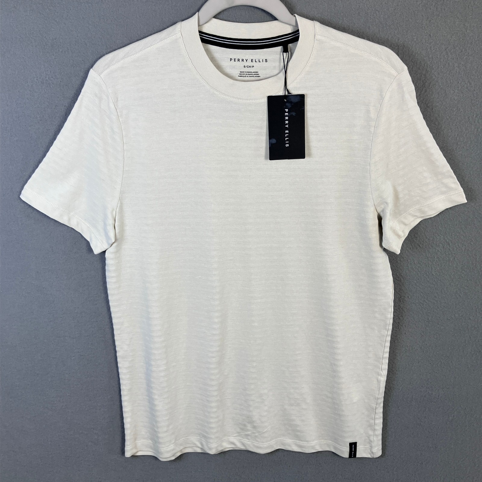 Perry Ellis Textured Short Sleeve Men's T-Shirt Size S Silver Birch NWT gallery