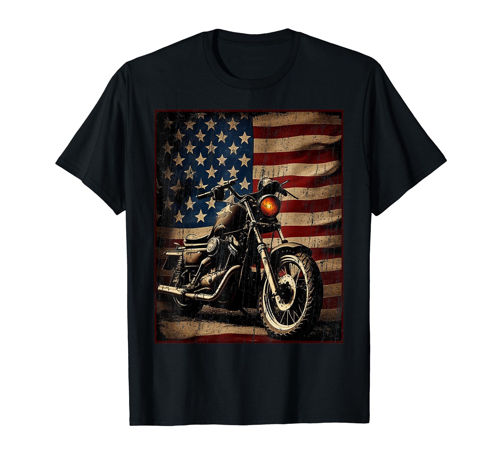 Motorcycle USA Flag Retro Biker T-Shirt gallery