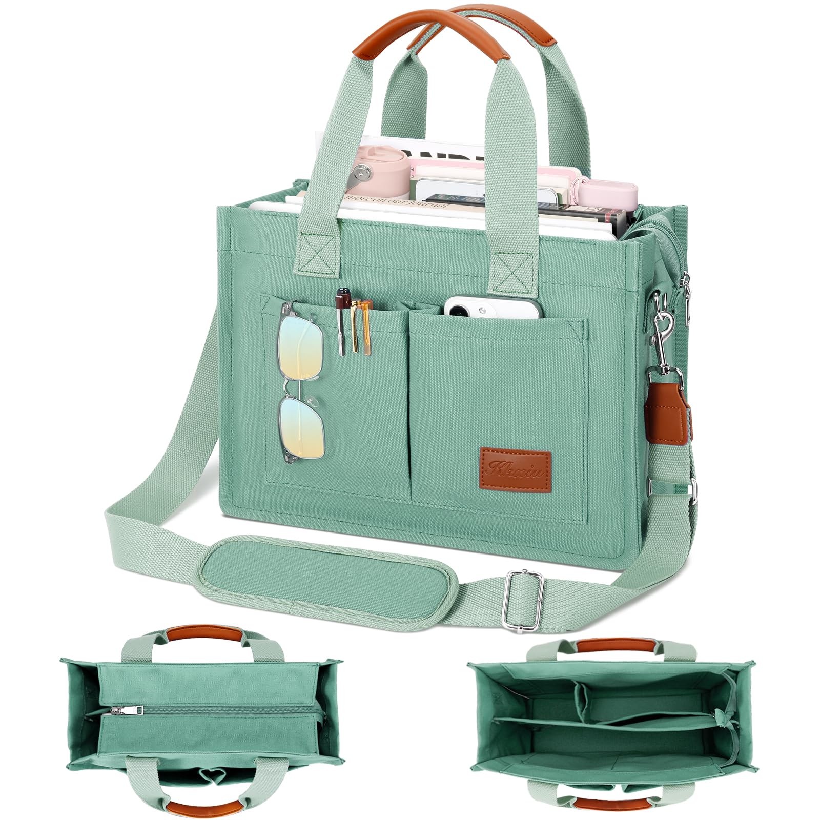KKXIU Oversize Canvas Tote Bag for Women with Zipper and Compartments Crossbo…