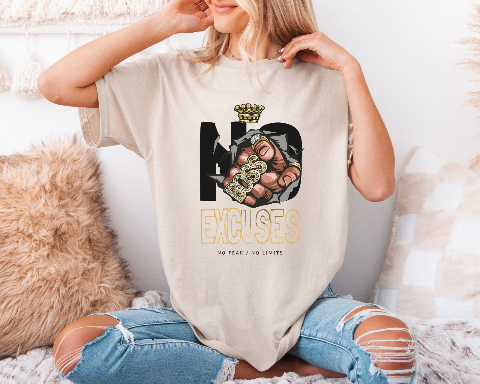 No Excuses Shirt, No Fear No Limits T-Shirt, Motivational Gym Tee, Unisex Top gallery