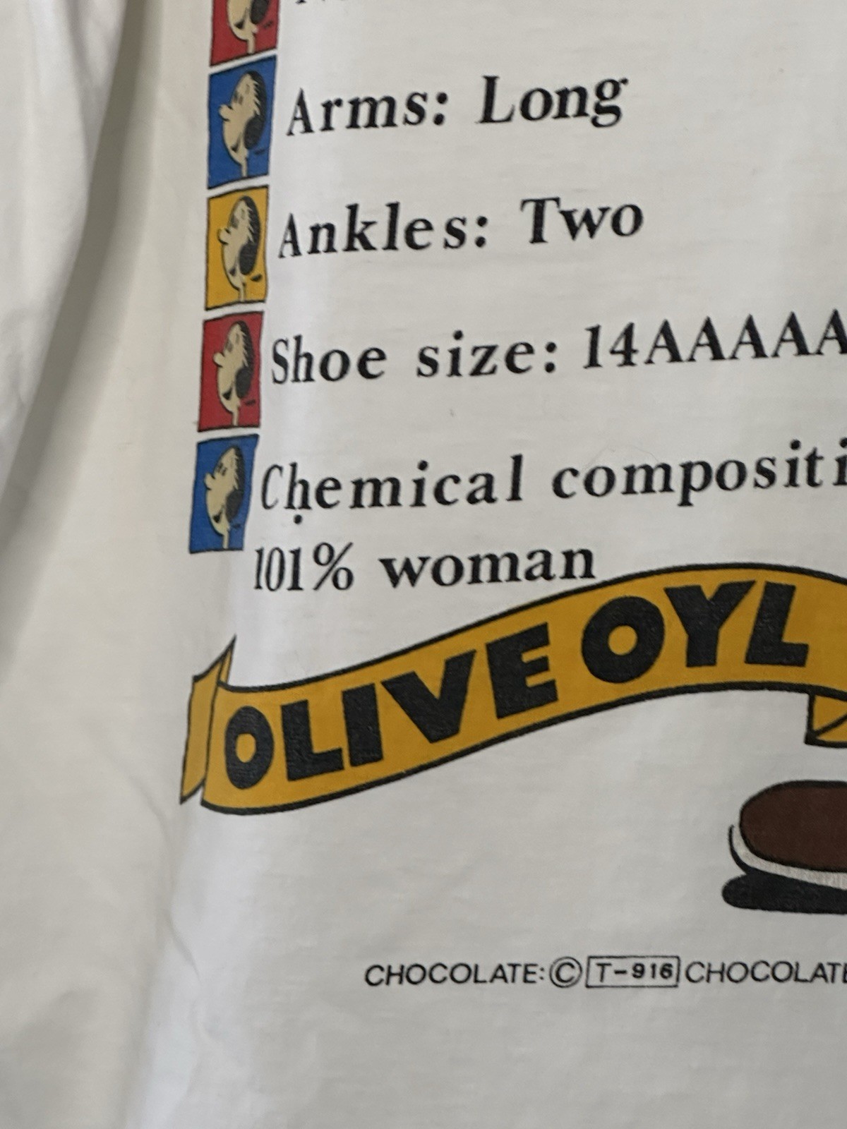 Vintage Olive Oyl T-Shirt Mens Large White Vital Statistic Hip Hop Cartoon Retro gallery