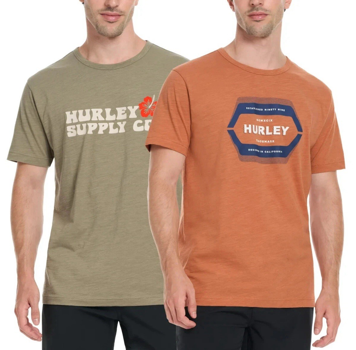 Hurley Men's Graphic Tee, 2-pack - GREEN/ORANGE Or Blue/ Dark Blue You Pick Size gallery