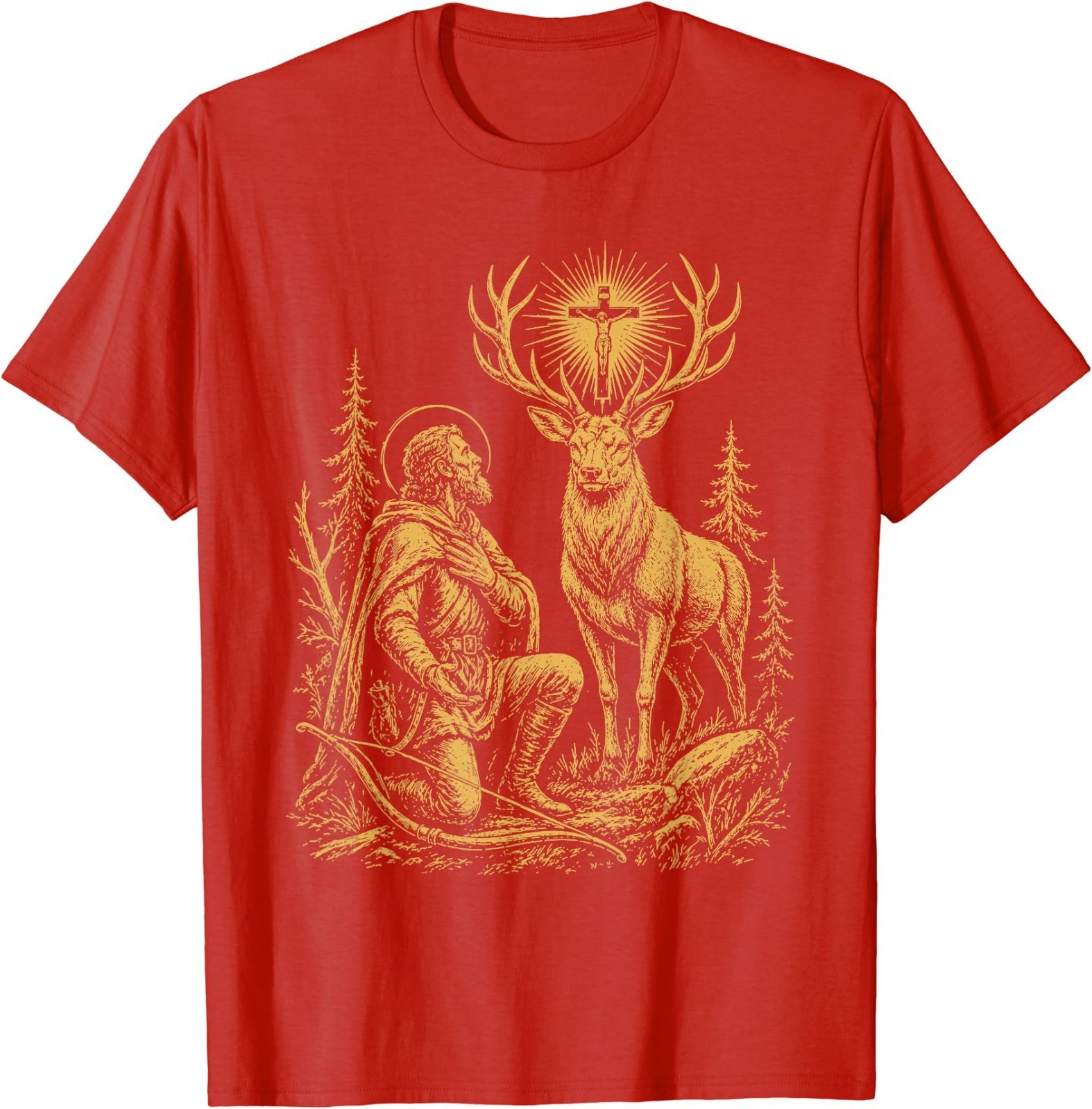 St. Hubert and the Stag Christian Hunter Vision Art T-Shirt gallery