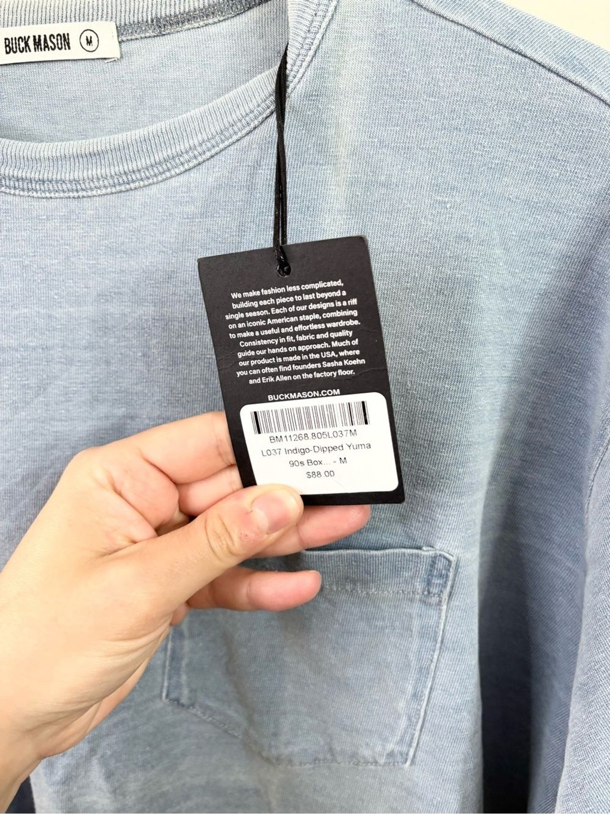 Buck Mason Indigo-Dipped Yuma 90s Boxy Pocket Tee size M new flaw gallery