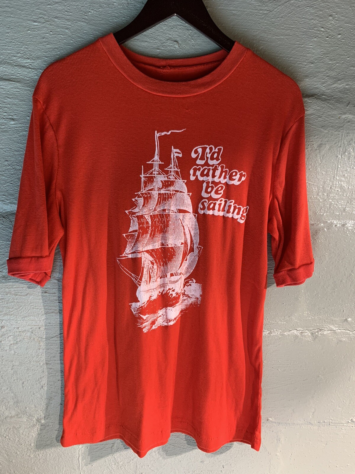 vintage 50s 60s t shirt id rather be sailing boat ocean red old Large