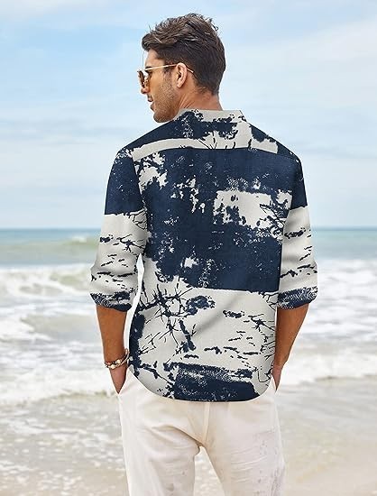 COOFANDY Men's Cotton Linen Henley T-Shirt Long Sleeve Hippie Casual Beach 2XL gallery