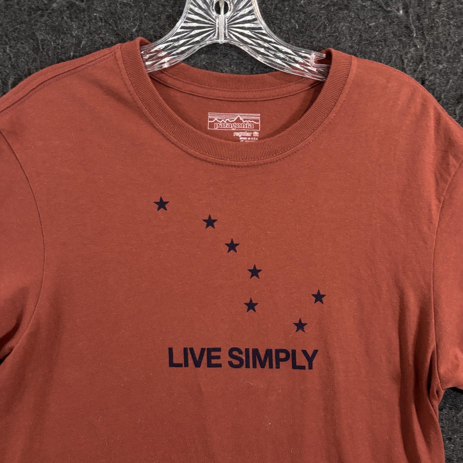 Patagonia Live Simply Shirt Men's Small Burgundy Organic USA Made Graphic Tee gallery