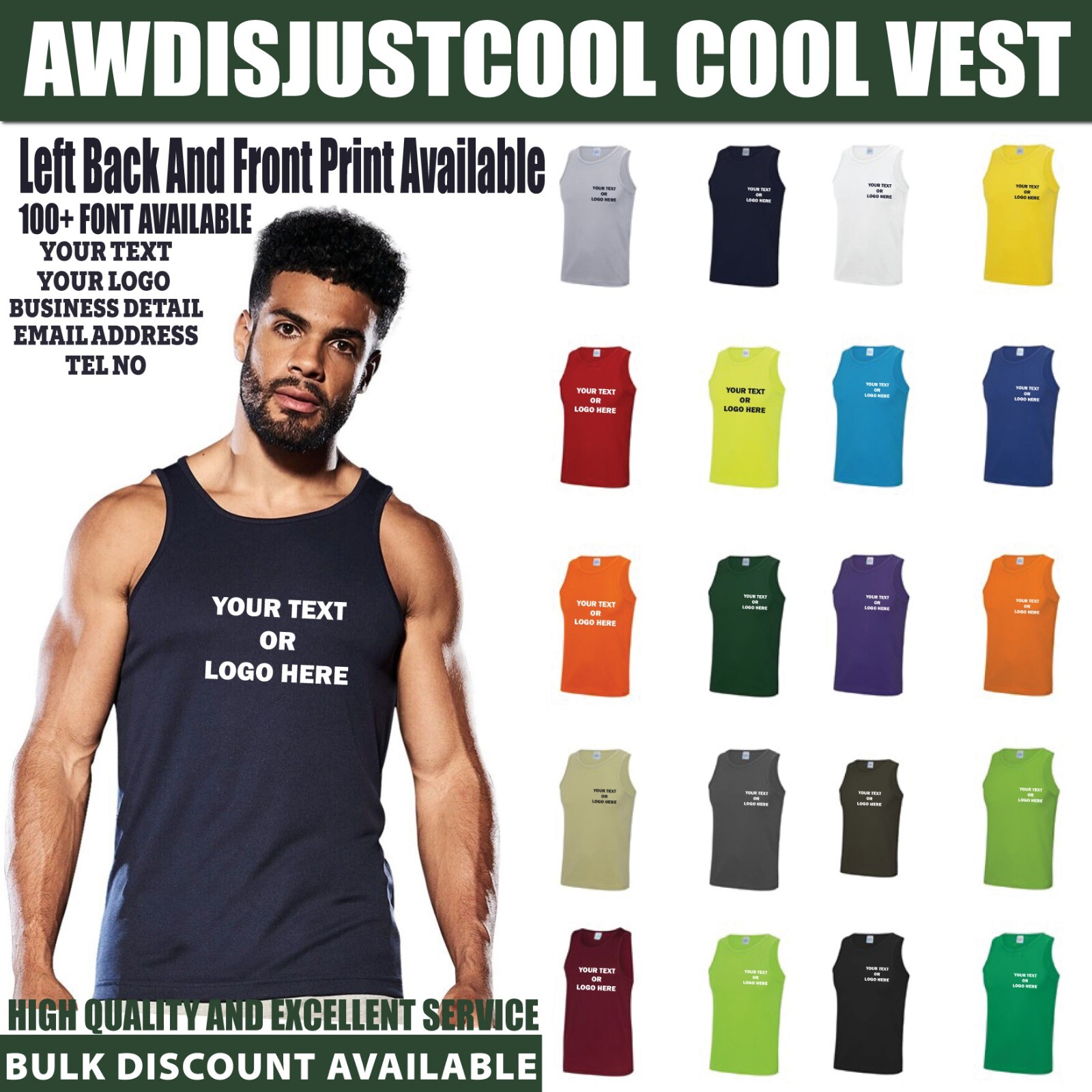 Personalised Custom AWDis Cool Breathable Gym Sports Yogga Vest Jogging JC007 gallery