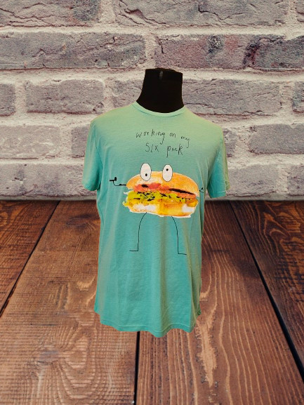 WORKING ON MY SIX PACK ADULT SHORT SLEEVCE SOFT T-SHIRT – SIZE LARGE