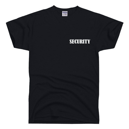 SECURITY T-SHIRT event bouncer event staff Black printed uniform FRONT & BACK gallery