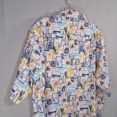 Murano Button Down Collared Nautical Theme Stamp XLT Short Sleeve Mens Shirt