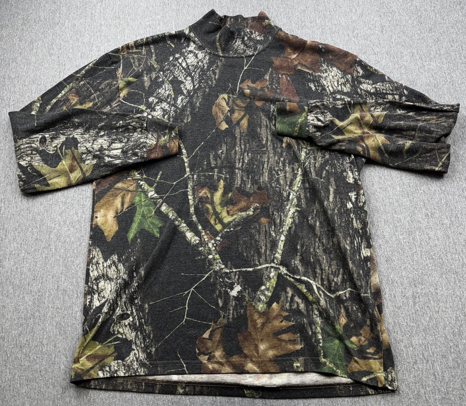 Duofold Camo Long Sleeve Mock Neck Mens Sz L Shirt Mossy Oak Hunting Outdoor