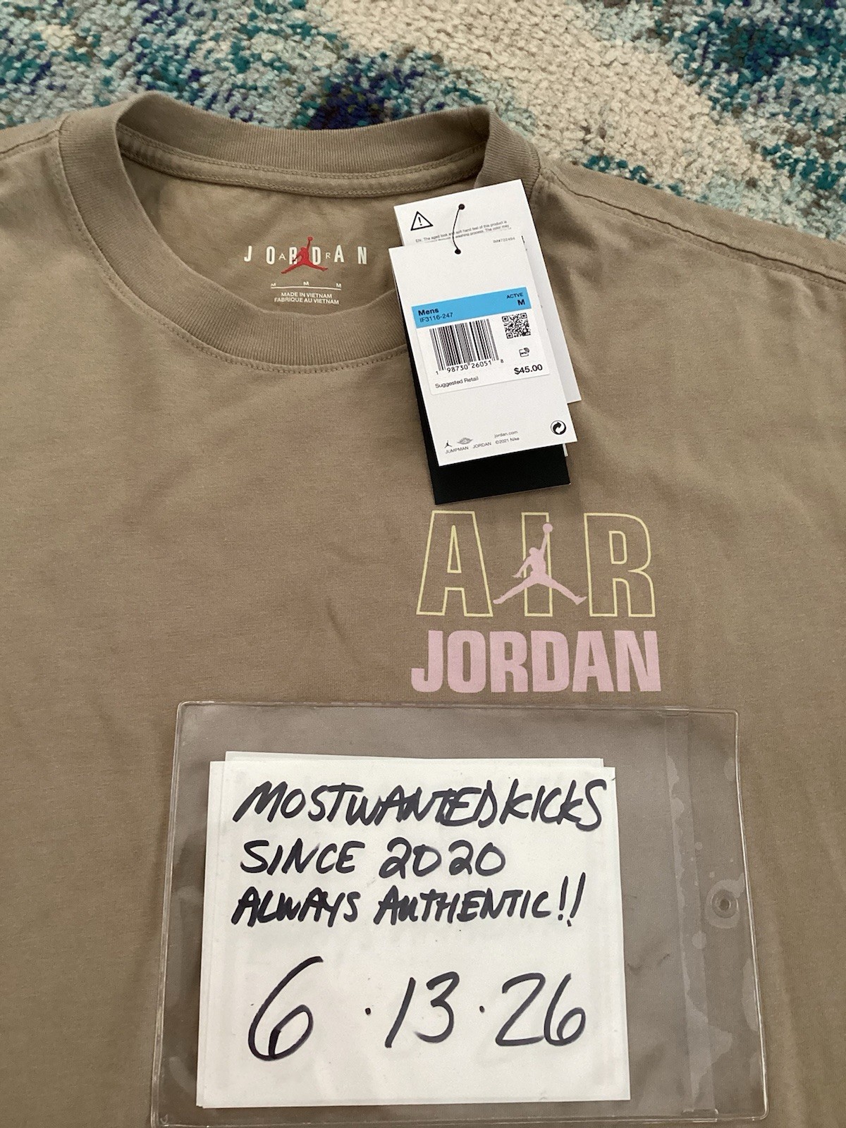 NWT Nike Air Jordan Flight Oversized T-Shirt Khaki & Iced Carmine Men’s Sz M gallery
