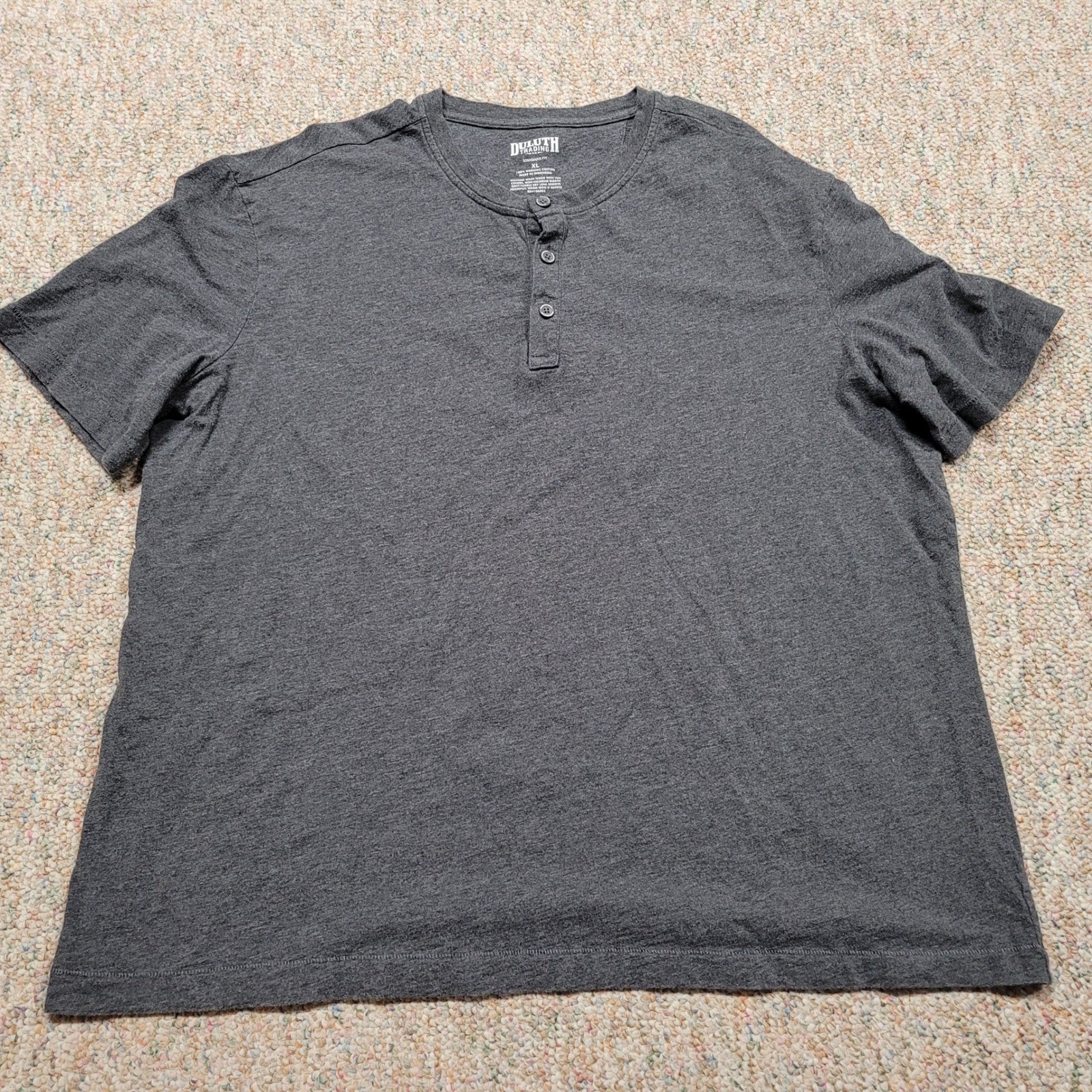Duluth Trading Co Shirt Mens XL Gray Henley Organic Cotton Short Sleeve Work