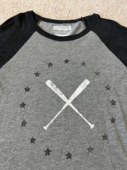 Routine Baseball 3/4 Sleeve T-Shirt Gray Mens Size Large Bats Stars