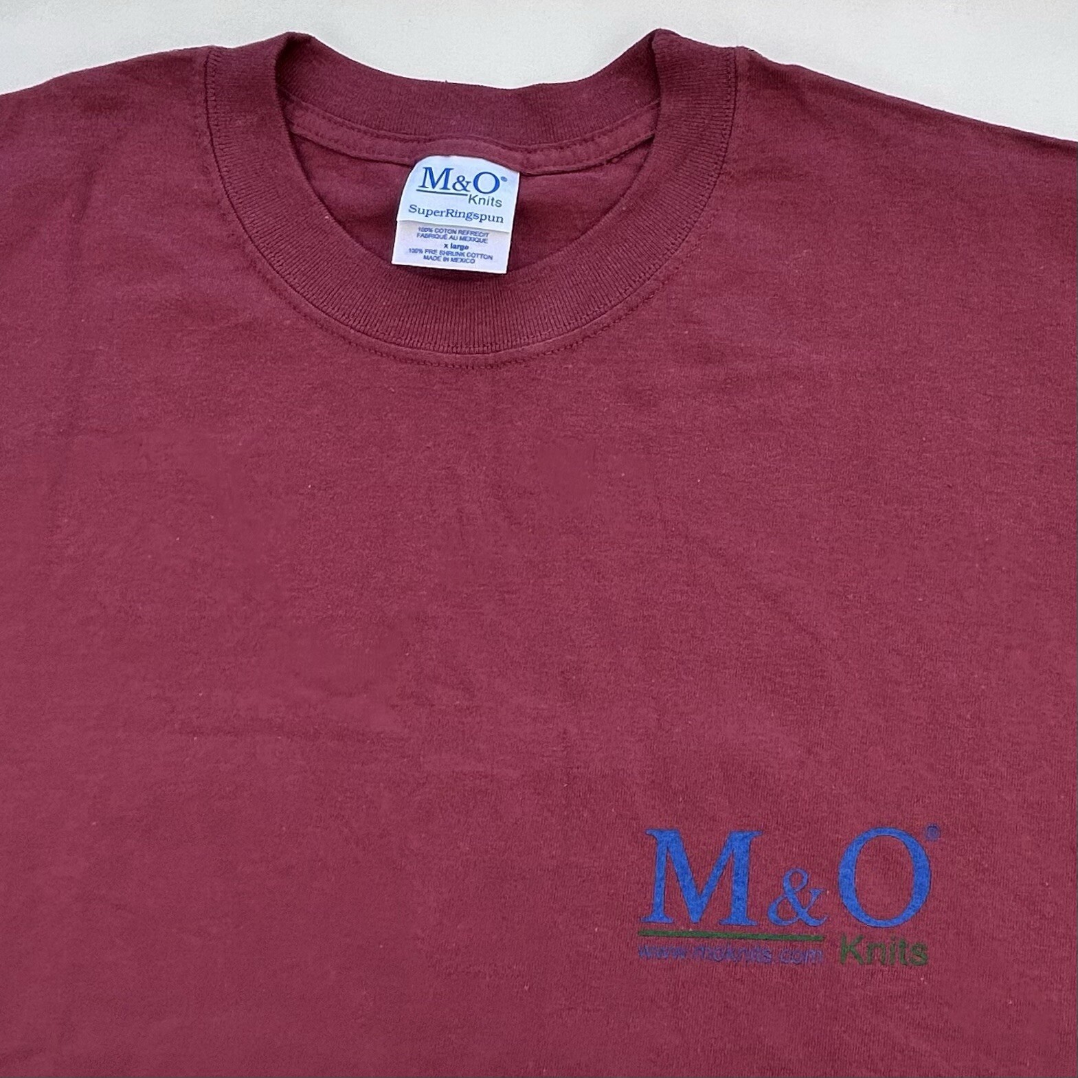 Vintage M&O Knits Logo Promo T Shirt Size Men’s XL New Without Tags Maroon Y2K gallery