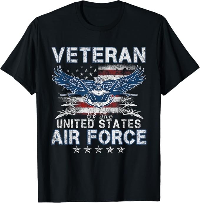 Proud US Air Force Veteran USA Flag Patriotic Vintage Mens T-Shirt
