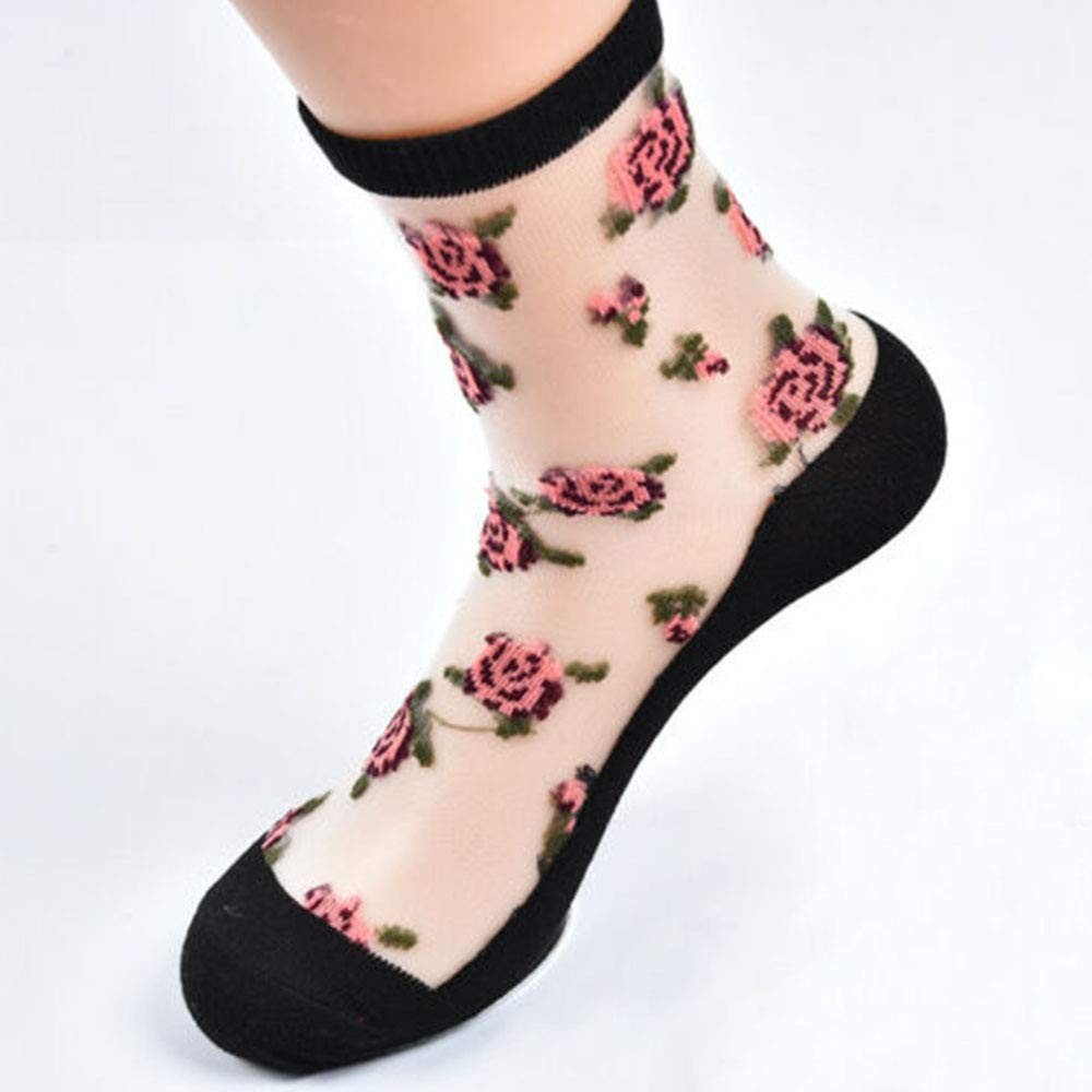 10 Pairs Women's Spring Summer Floral Transparent Thin Short Silk Socks gallery