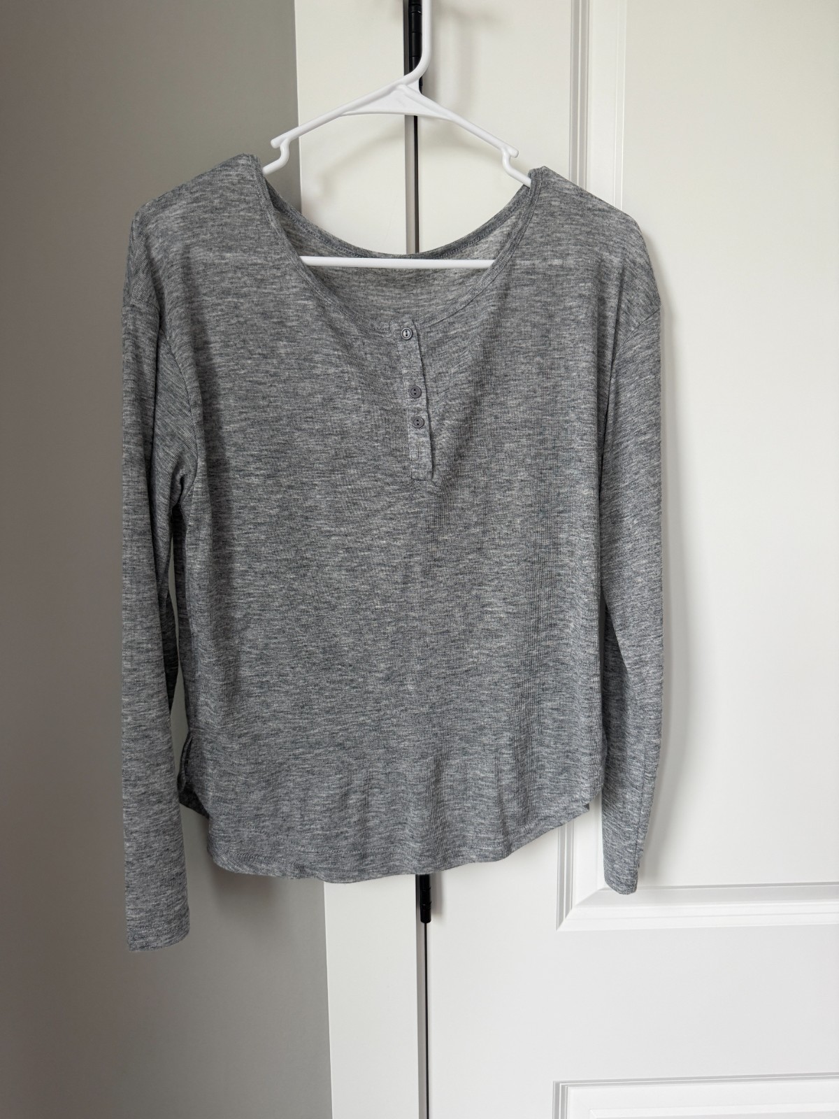 Women’s Gray Athletic T-Shirt Button Front Sports Activewear Short Sleeve Top gallery