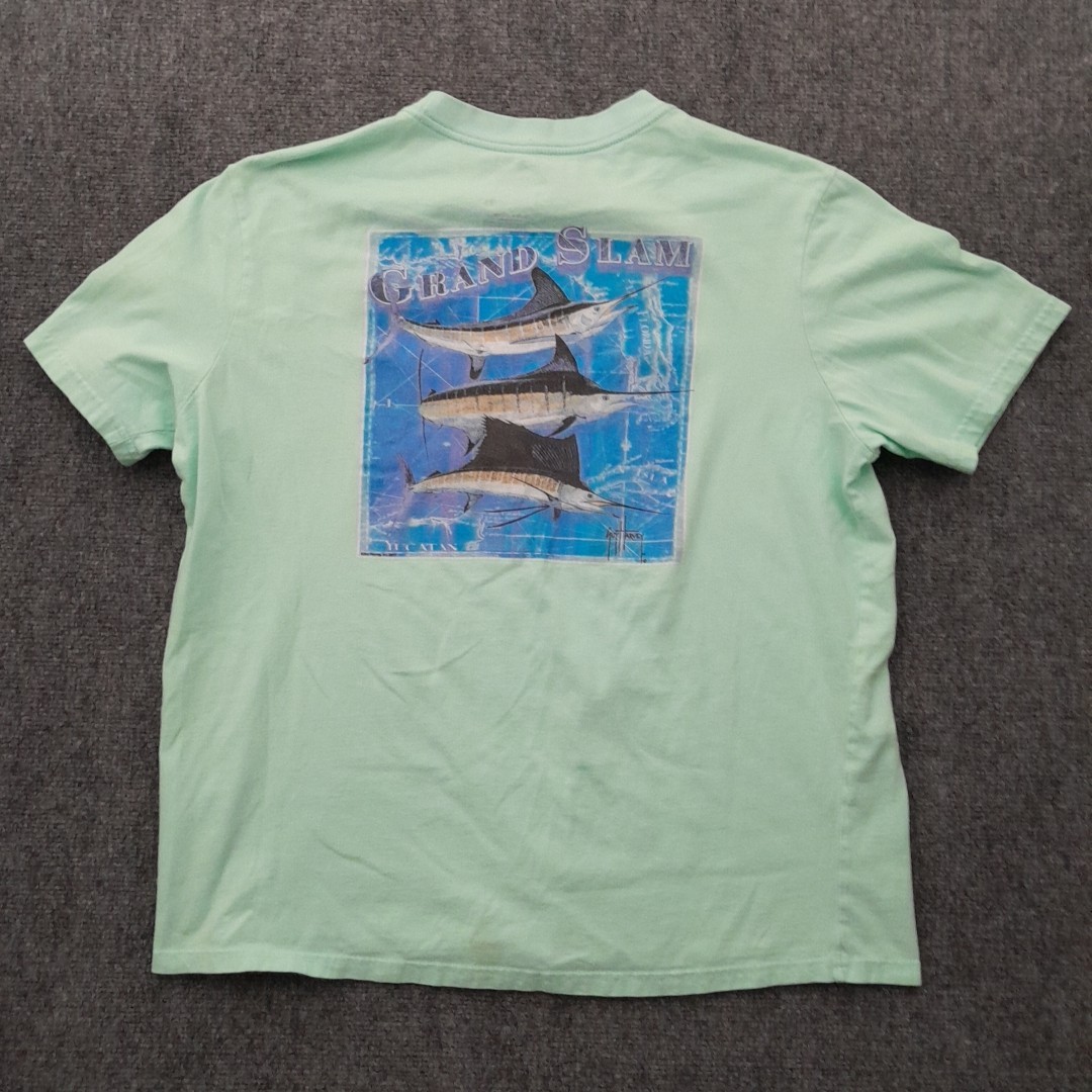 Guy Harvey T Shirt Mens L Green Pocket Grand Slam Graphic Fishing Outdoors Beach gallery