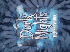 Dark Nights Hershey Park Blue Tie Dye Graphic Tee Shirt Short Sleeve Y2K