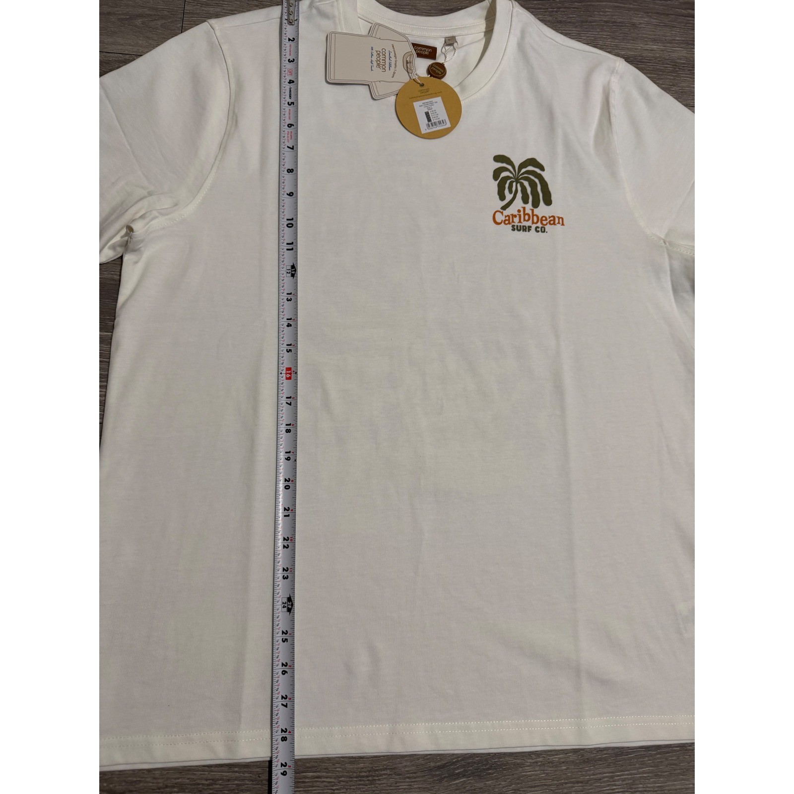 Common People Mens Size L Palms Print Tee Ecru Caribbean Surf Co Graphic Beach gallery