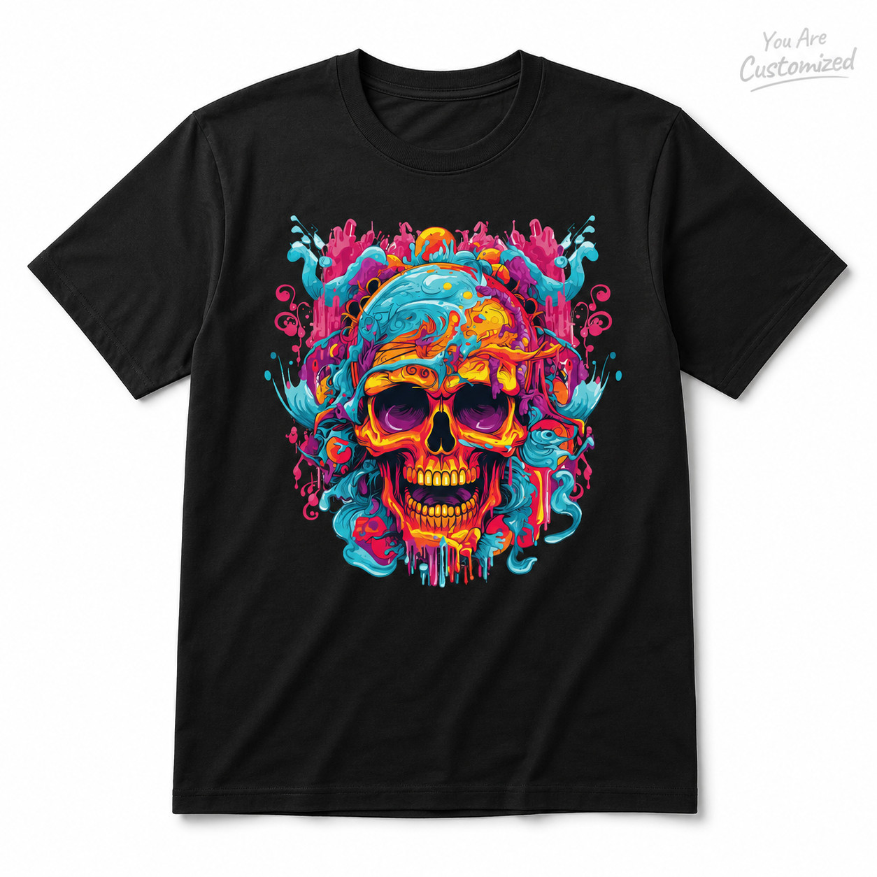 Colorful Skull Graphic T-Shirt Black or White Unisex Streetwear Art Tee gallery
