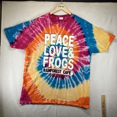VTG Rainforest Cafe Size XL Peace Love & Frogs Tie Dye Short Sleeve T Shirt