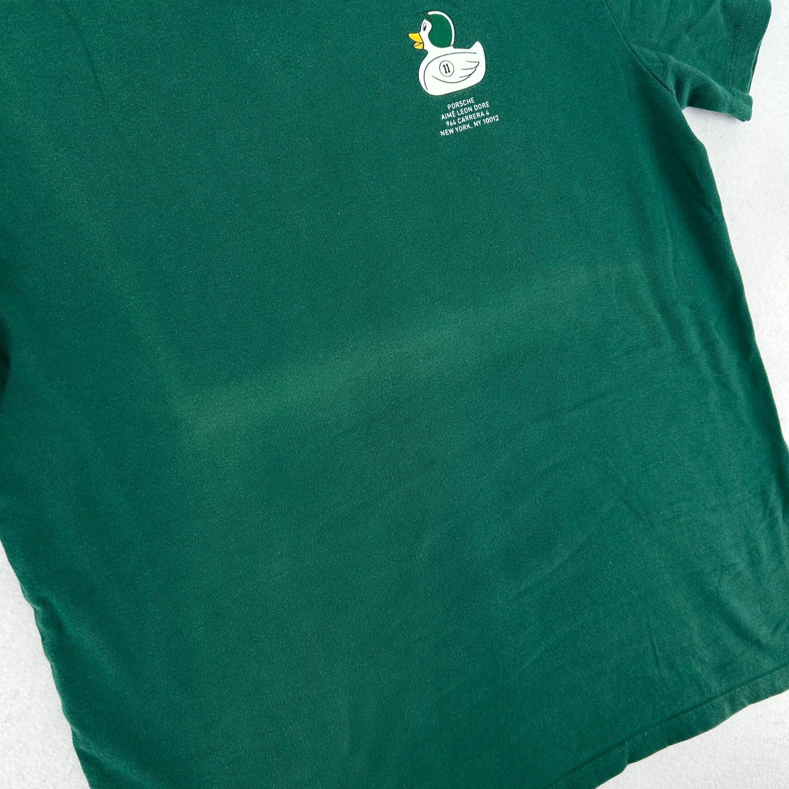 RARE Men's Green 2019 Aime Leon Dore x Porsche Duck Graphic Tee T Shirt Sz Med gallery