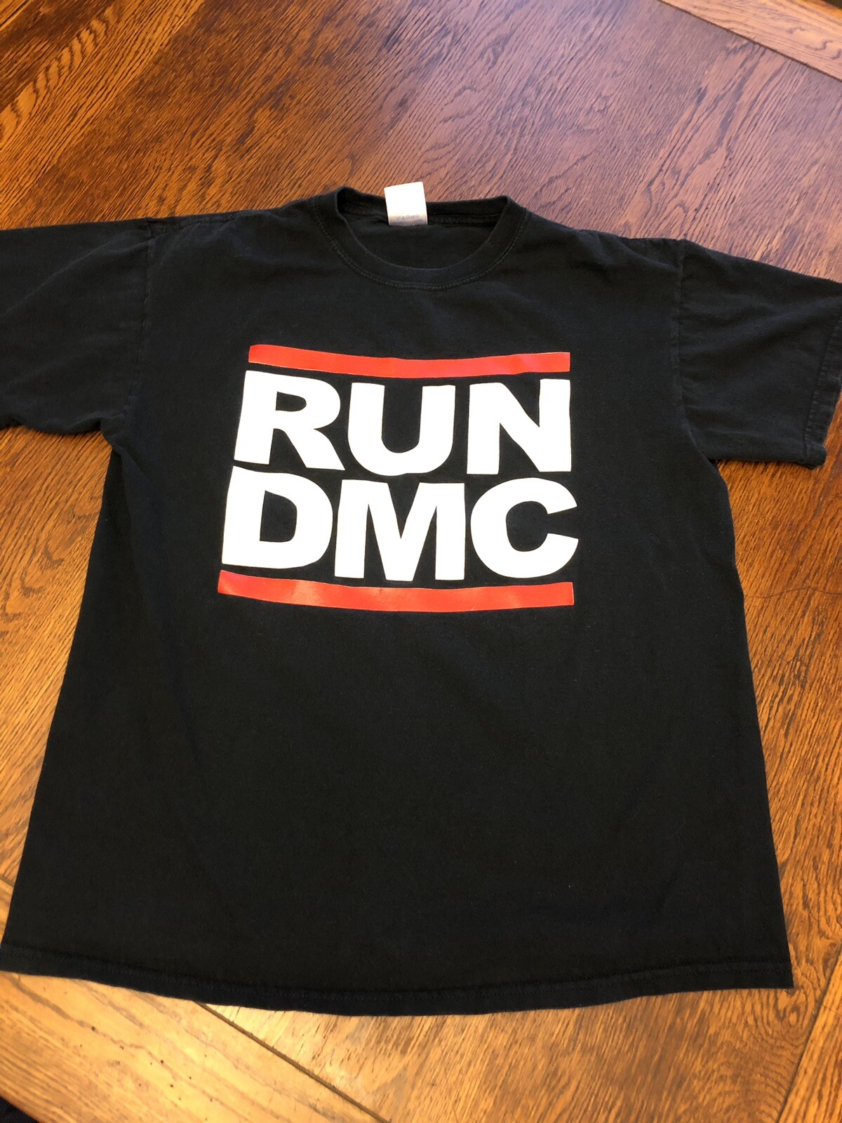Run DMC 80's Hip Hop Rap Black Graphic Concert T-Shirt Sz M gallery