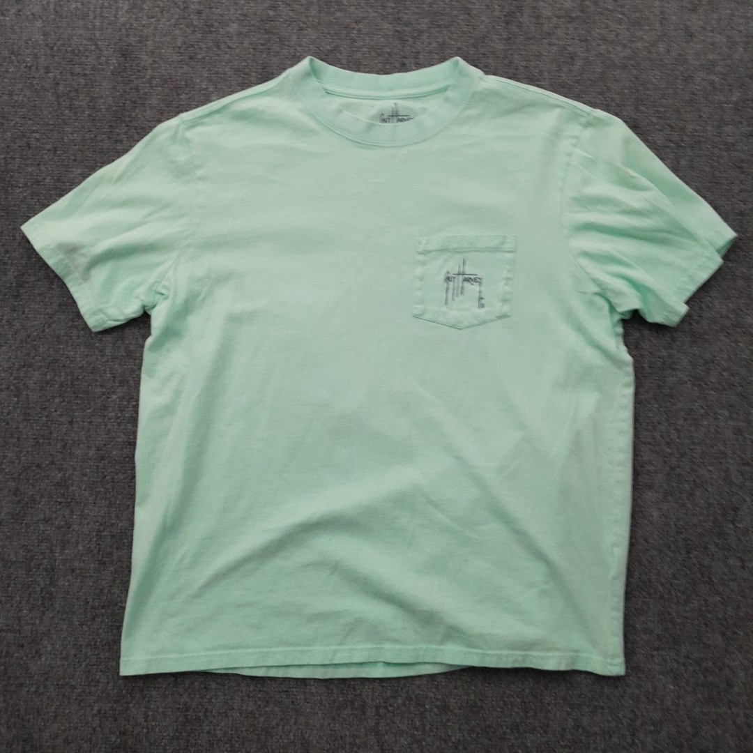 Guy Harvey T Shirt Mens L Green Pocket Grand Slam Graphic Fishing Outdoors Beach