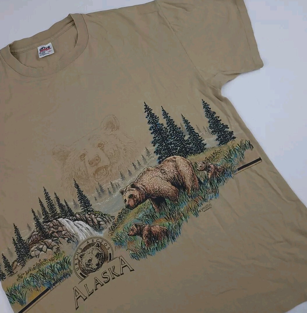 Vintage 90s Alaska Bear Wilderness Nature Print T Shirt Vtg USA Wildlife Animals gallery