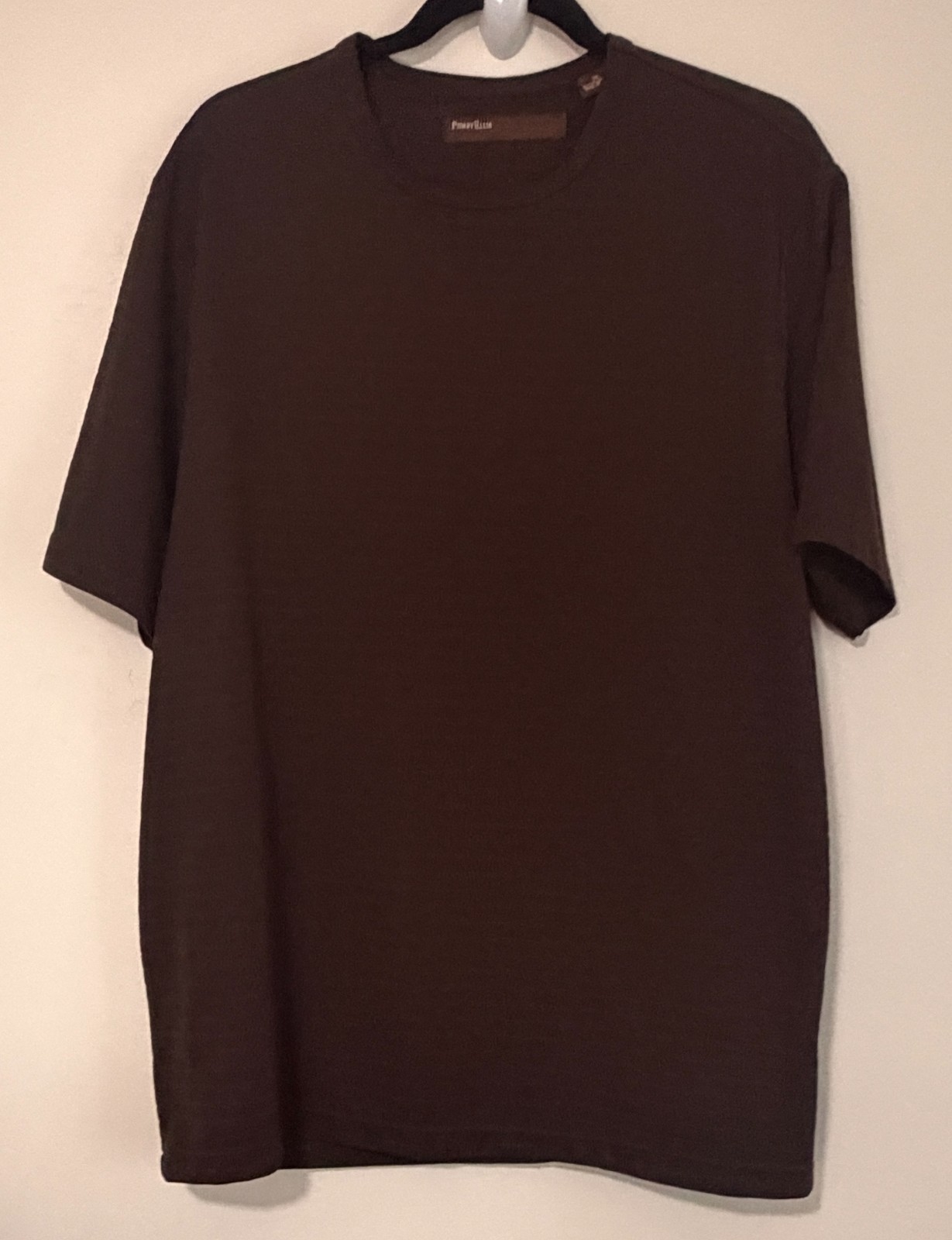 Perry Ellis Polyester Ribbed Knit Crew Neck Short Sleeve Shirt-Men's XL-Brown gallery