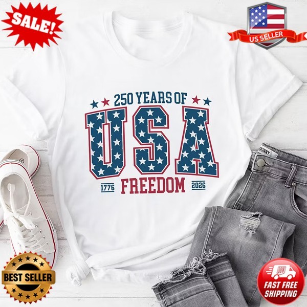 America 250 Years of Freedom Anniversary T-Shirt, 4th of July USA T-Shirt S-5XL
